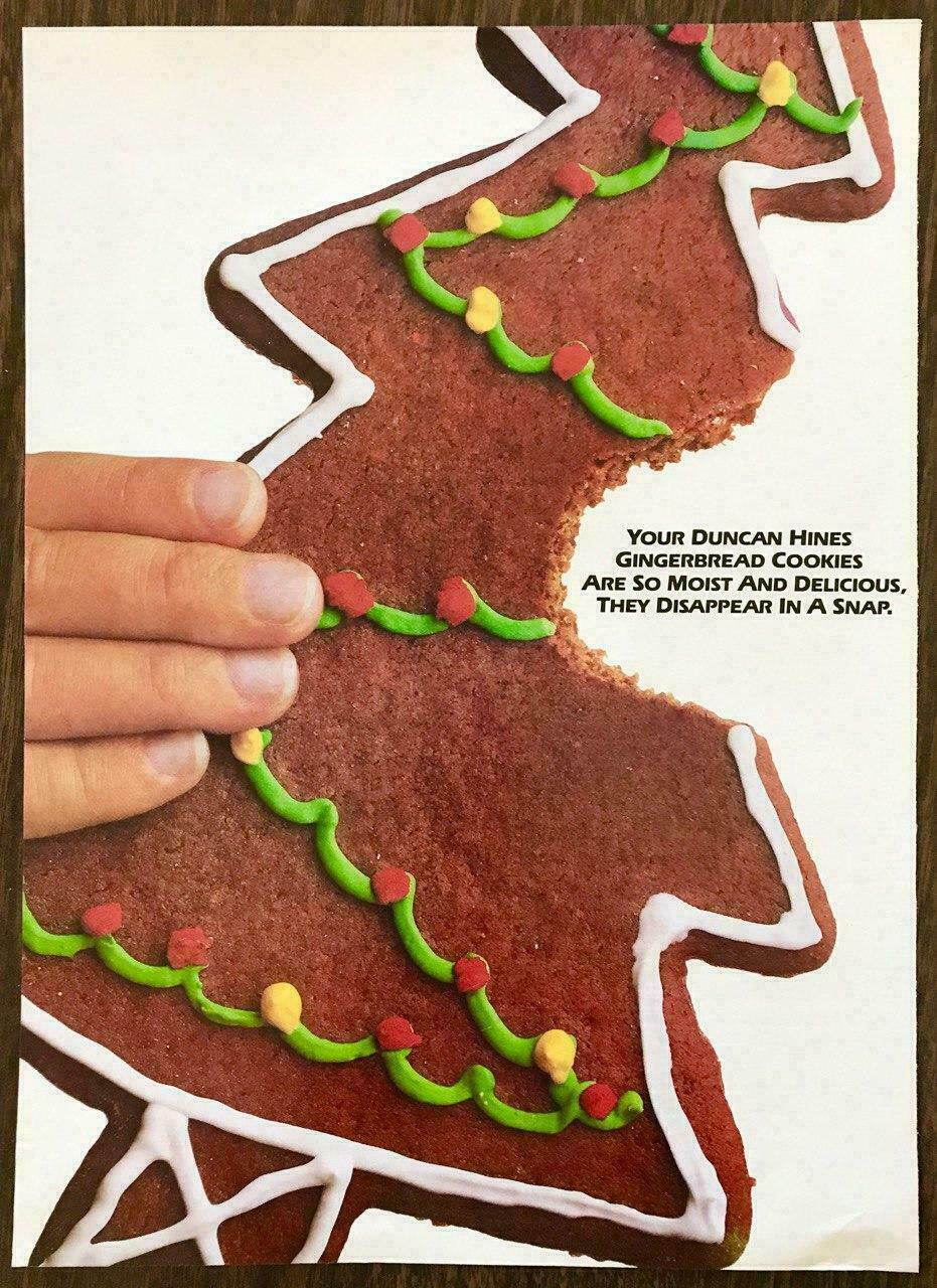 1985 Duncan Hines Gingerbread Cookies Holiday Print Ad They Disappear In A Snap