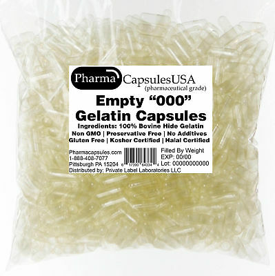 Empty Gelatin Capsules Size 000 Bulk Kosher Halal 100-10,000 Gel Caps Pure