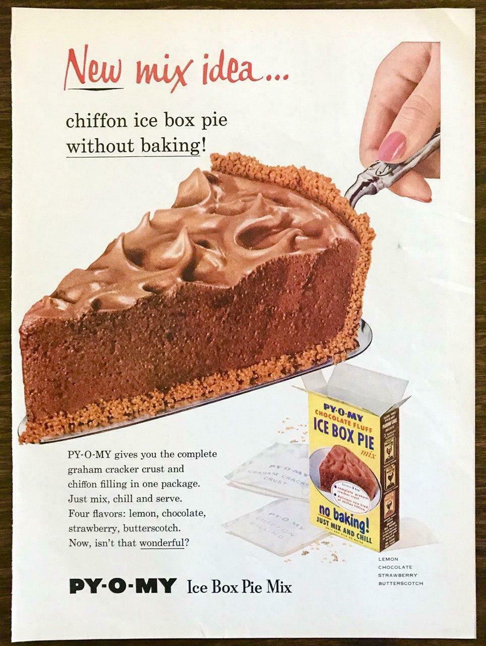 1956 Py-o-my Ice Box Pie Mix Chiffon Pie Without Baking
