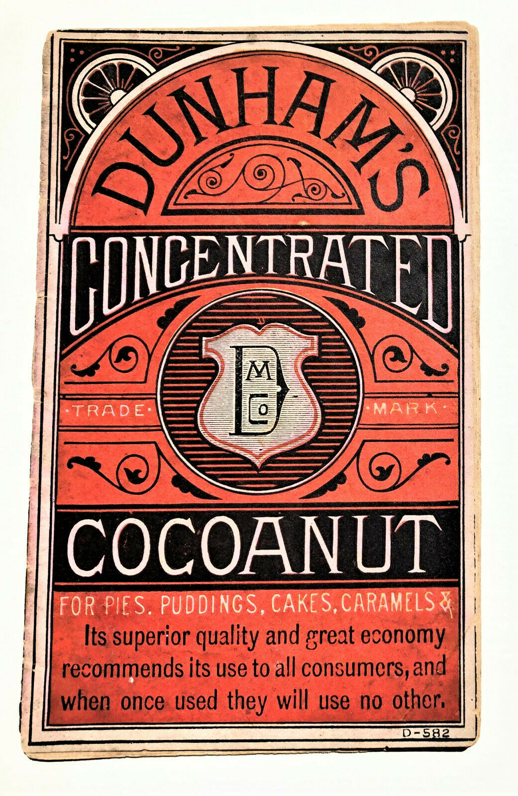 Dunham's Concentrated Cocoanut For Pies, Puddings, Cakes, Caramels – Circa 1879